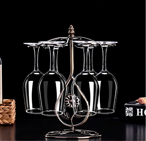 Hongiuia Wine Glass Holder - Freestanding Tabletop Metal Art - 6 Cup Storage Rack for Kitchen Bar Decor Easy Access and Storage for Wine Glasses - Bronze