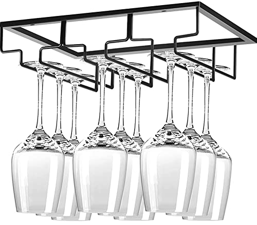 Torfican Wine Glass Holder Under Cabinet, Wine Stemware Holder,Wine Glass Rack,3 Rows Black Metal Wine Glasses Hanger,Wine Glass Holder Storage Under Shelf,Wine Glass Rack for Kitchen Bar