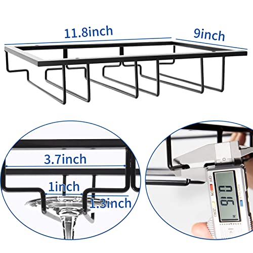 Torfican Wine Glass Holder Under Cabinet, Wine Stemware Holder,Wine Glass Rack,3 Rows Black Metal Wine Glasses Hanger,Wine Glass Holder Storage Under Shelf,Wine Glass Rack for Kitchen Bar