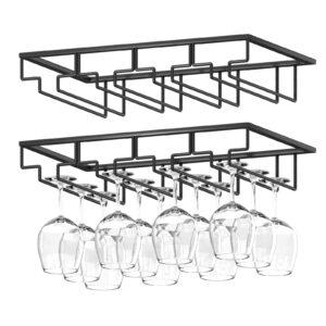 wtiujhg wine glass rack, 2 pack under cabinet stemware rack wine glass holder, 4 rows black metal wine glass storage hanger under shelf for cabinet kitchen bar