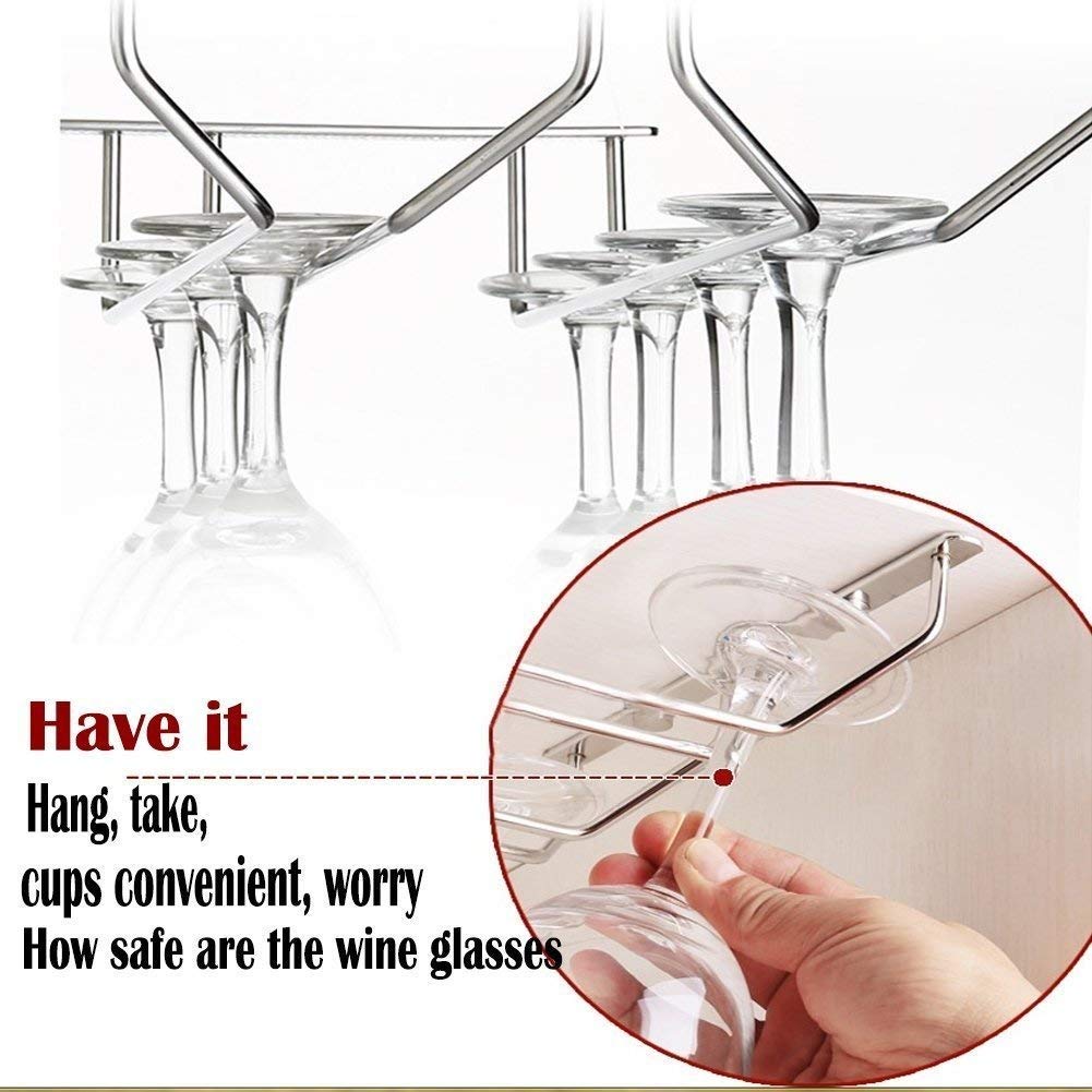 Greatstar Wine Glass Rack, Under Cabinet Wine Rack Glass Holder Stainless Steel Chrome Finish - Hanging Stemware Holder for Bar Kitchen (13inch)