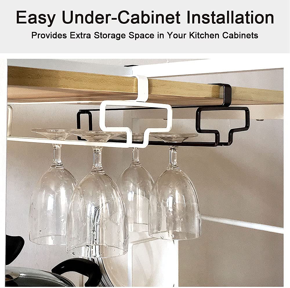 LINFIDITE Wine Glass Holder Stemware Rack Hanger Under Cabinet Wine Glass Rack Kitchen Hanging Glass Storage Rack Organizer,Black