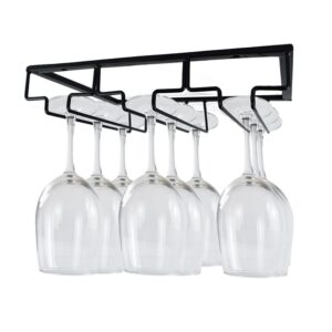 amufyshh 3 rows wine glass rack for under cabinet, hanging wine glasses metal stemware racks, storage organizer for kitchen cabinet bar(single)