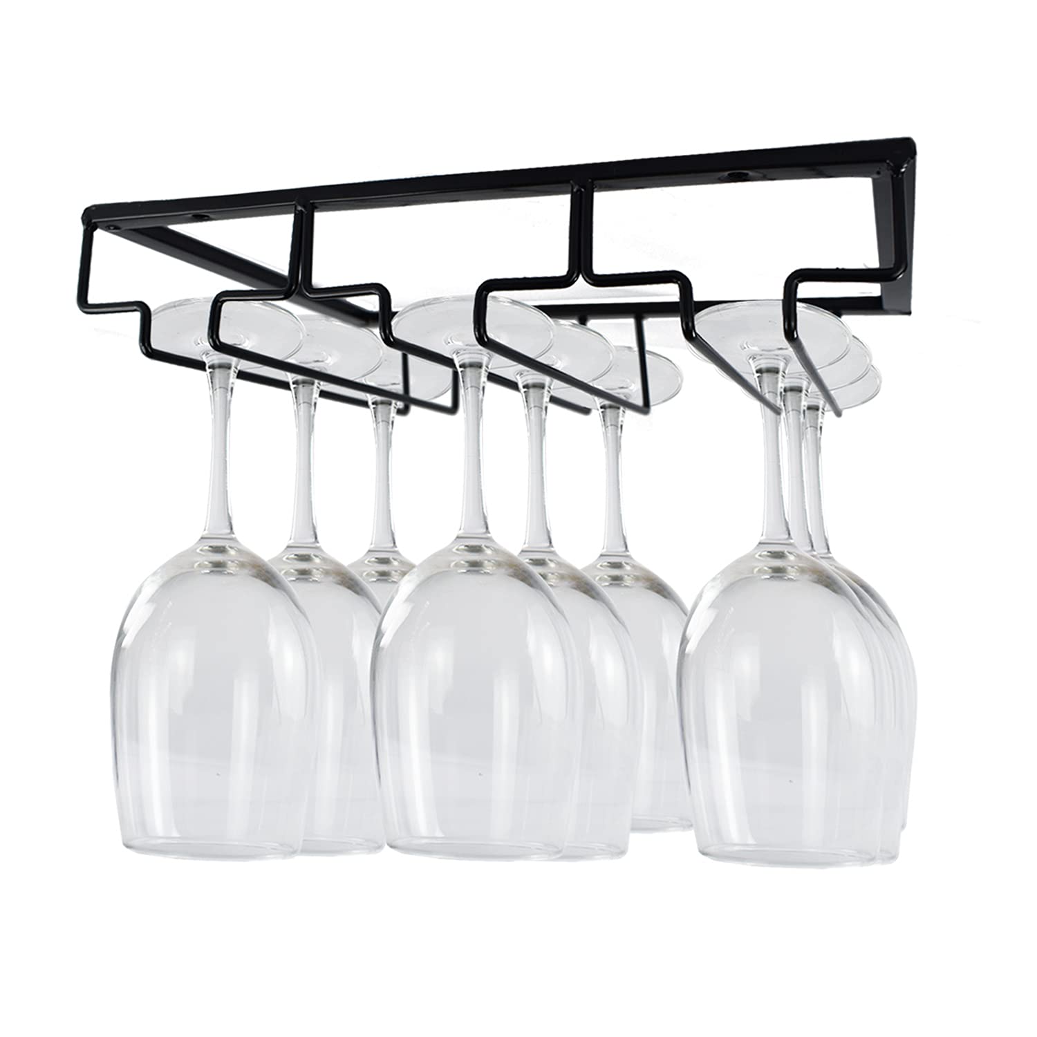 AMUFYSHH 3 Rows Wine Glass Rack for Under Cabinet, Hanging Wine Glasses Metal Stemware Racks, Storage Organizer for Kitchen Cabinet Bar(SINGLE)