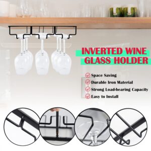 AMUFYSHH 3 Rows Wine Glass Rack for Under Cabinet, Hanging Wine Glasses Metal Stemware Racks, Storage Organizer for Kitchen Cabinet Bar(SINGLE)