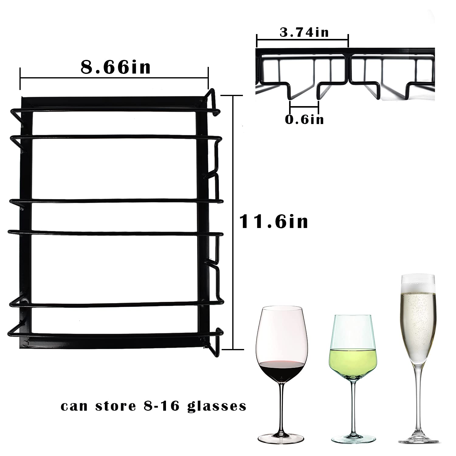 AMUFYSHH 3 Rows Wine Glass Rack for Under Cabinet, Hanging Wine Glasses Metal Stemware Racks, Storage Organizer for Kitchen Cabinet Bar(SINGLE)