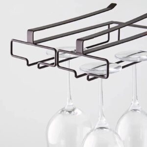 Lyellfe Set of 4 Wine Glass Rack, Under Cabinet Stemware Rack, Carbon Steel Wine Glass Holder Hanger for Shelf, Cabinet, Bar, No Drilling, Brown