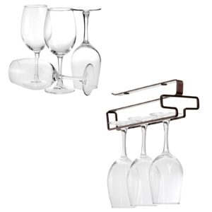 Lyellfe Set of 4 Wine Glass Rack, Under Cabinet Stemware Rack, Carbon Steel Wine Glass Holder Hanger for Shelf, Cabinet, Bar, No Drilling, Brown