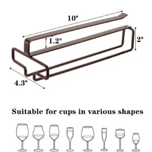 Lyellfe Set of 4 Wine Glass Rack, Under Cabinet Stemware Rack, Carbon Steel Wine Glass Holder Hanger for Shelf, Cabinet, Bar, No Drilling, Brown