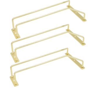 zoohot 9.64-inch gold wine glass rack, under cabinet wine glass holder stainless steel stemware rack - hanging stemware holder for cabinet kitchen bar, set of 3