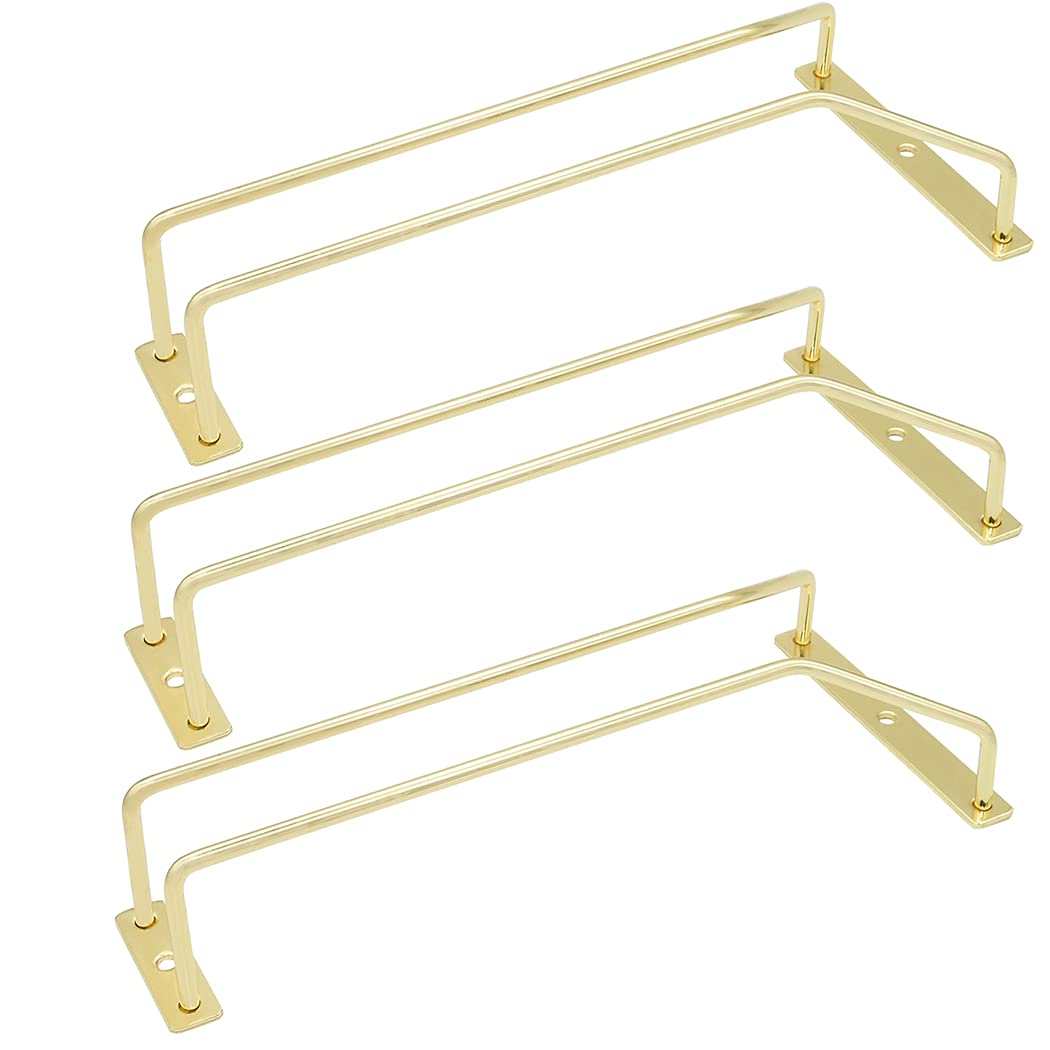 zoohot 9.64-Inch Gold Wine Glass Rack, Under Cabinet Wine Glass Holder Stainless Steel Stemware Rack - Hanging Stemware Holder for Cabinet Kitchen Bar, Set of 3