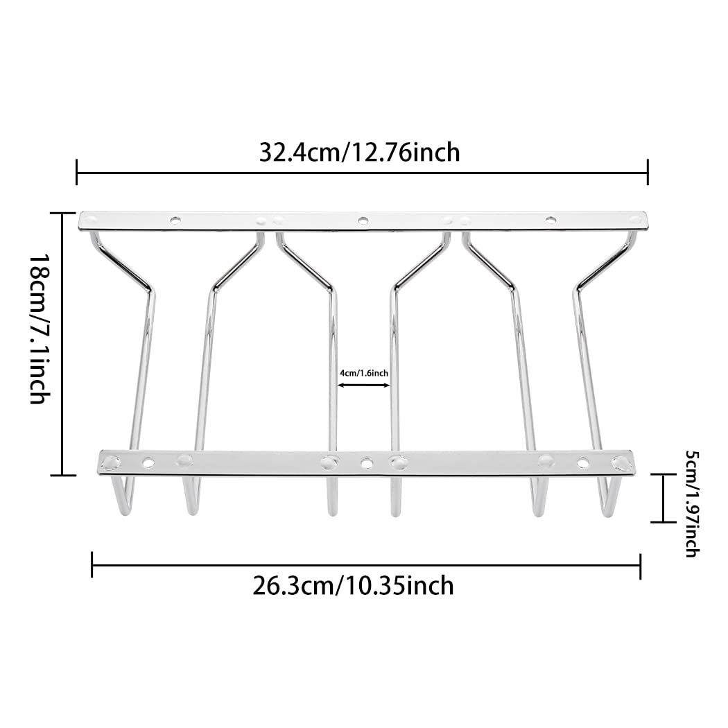 Dianoo 18cm Wine Glass Rack Under Cabinet, Wine Glass Holder, Hanging Stemware Rack, Metal Chrome Finish, 3 Rows