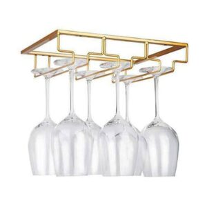 Hoshen Goblet Wine Glass Rack, 11.8 inches Under Cabinet Wine Wine Glass Rack, Glass Storage Rack, Bar Hanging Wine Wine Glass Rack, (3 Rows) Gold