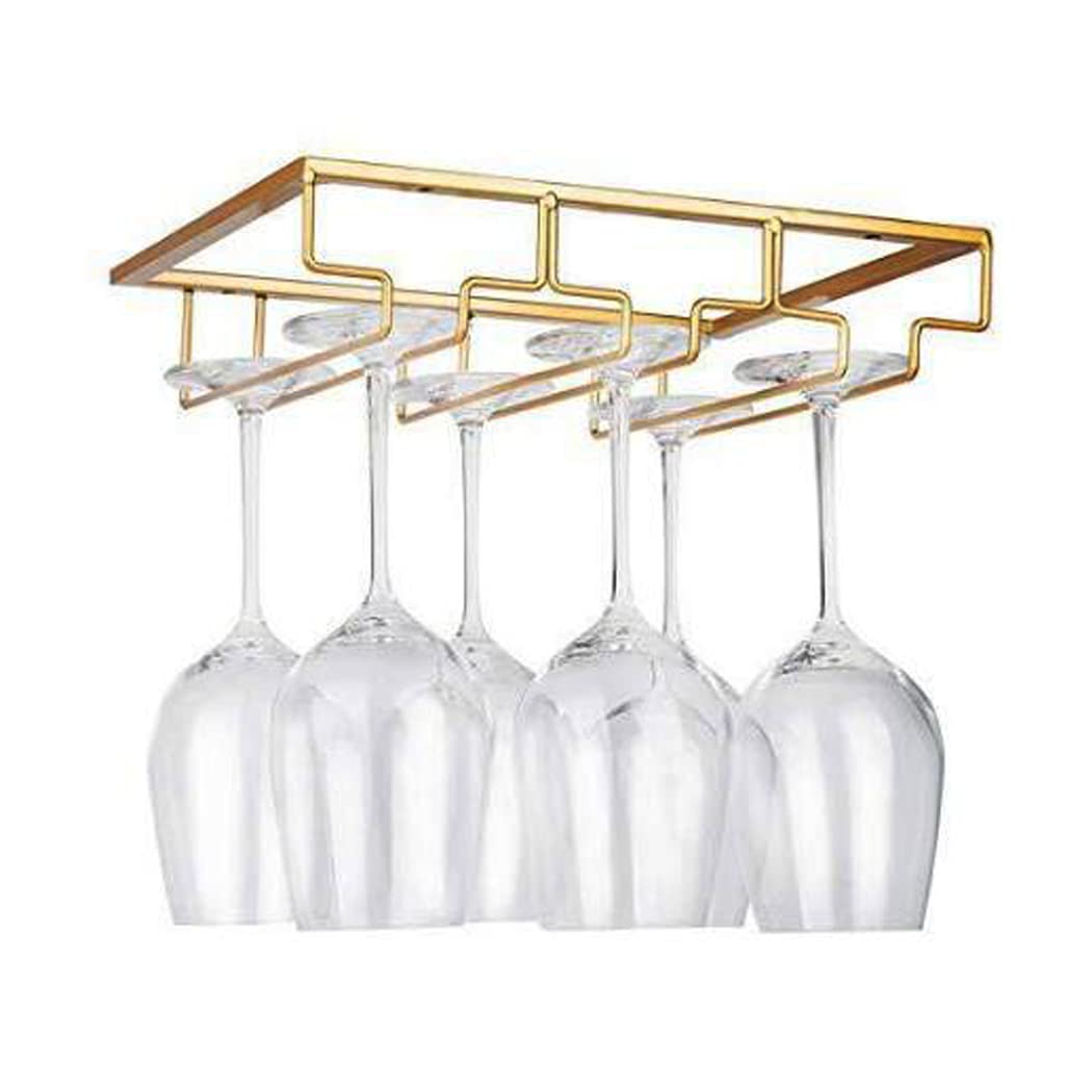 Hoshen Goblet Wine Glass Rack, 11.8 inches Under Cabinet Wine Wine Glass Rack, Glass Storage Rack, Bar Hanging Wine Wine Glass Rack, (3 Rows) Gold