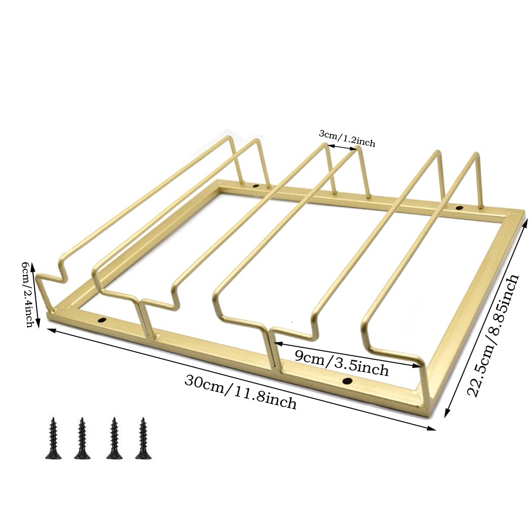 Hoshen Goblet Wine Glass Rack, 11.8 inches Under Cabinet Wine Wine Glass Rack, Glass Storage Rack, Bar Hanging Wine Wine Glass Rack, (3 Rows) Gold