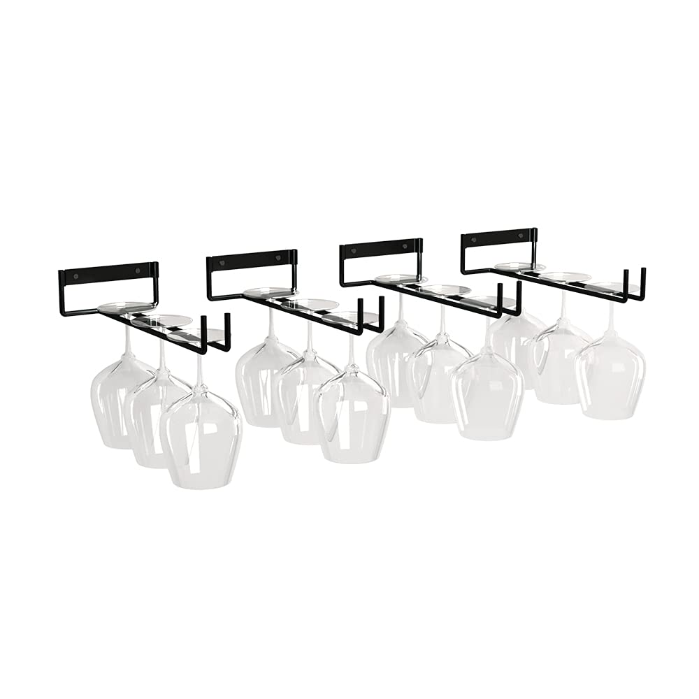 Black goblet holder wine glass holder wall-mounted wine glass storage rack for cabinet kitchen or bar 4-piece set (not including wine glasses (black)