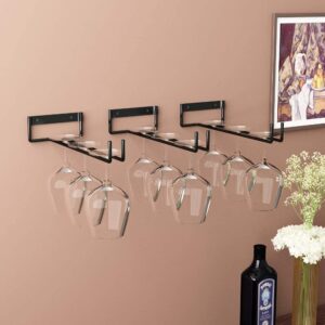 Black goblet holder wine glass holder wall-mounted wine glass storage rack for cabinet kitchen or bar 4-piece set (not including wine glasses (black)