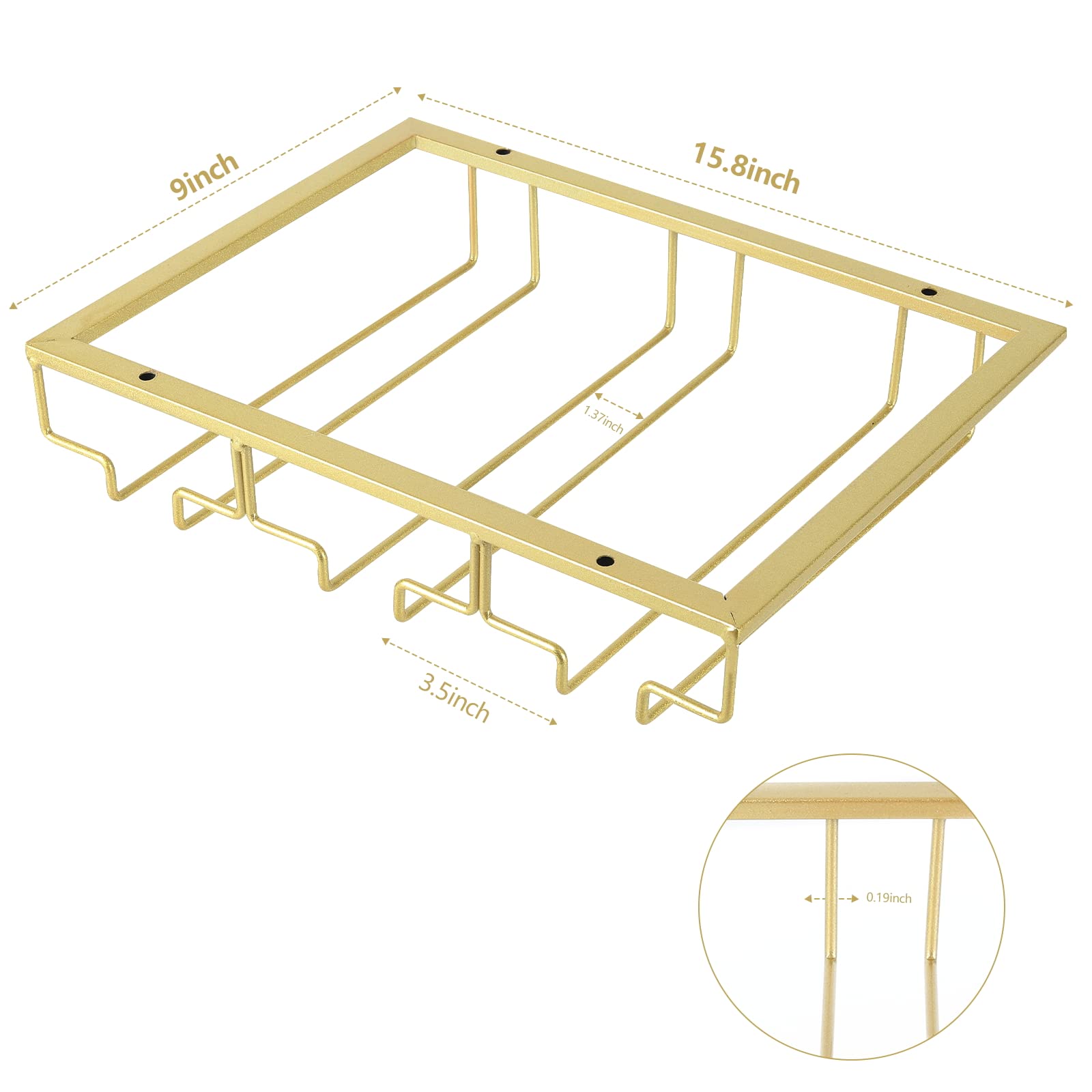 BekoFeeno Wine Glass Rack, Under Cabinet Stemware Rack Wine Glass Holder Wine Glass Storage Hanger Metal Rack Storage Organizer for Kitchen Cabinet Bar