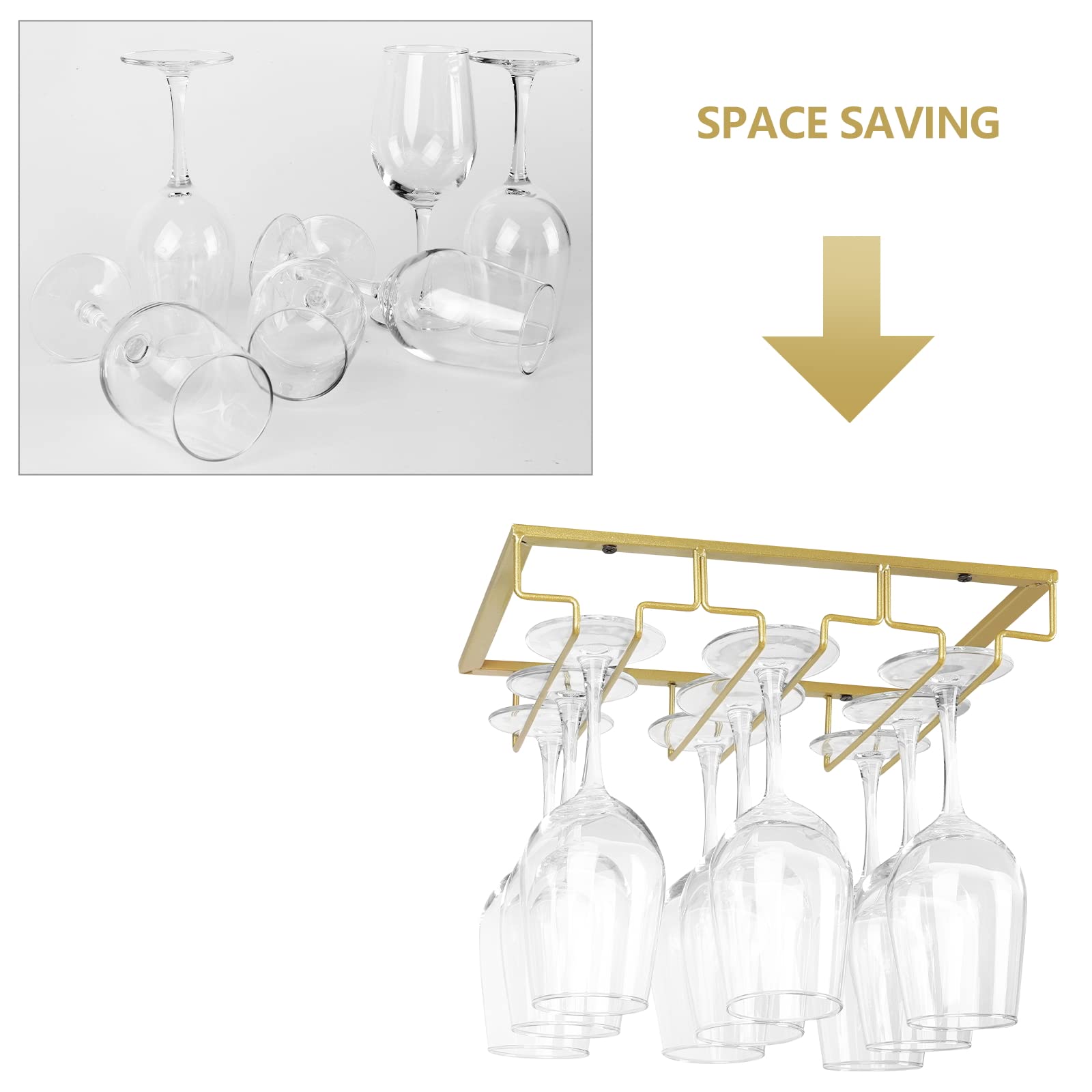 BekoFeeno Wine Glass Rack, Under Cabinet Stemware Rack Wine Glass Holder Wine Glass Storage Hanger Metal Rack Storage Organizer for Kitchen Cabinet Bar