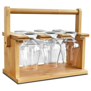 june sizzle whiskey glass holder set and drying rack gift - whisky glasses cup storage or display stand - hardwood bamboo caddy old fashioned - complete with 4 chilling stones