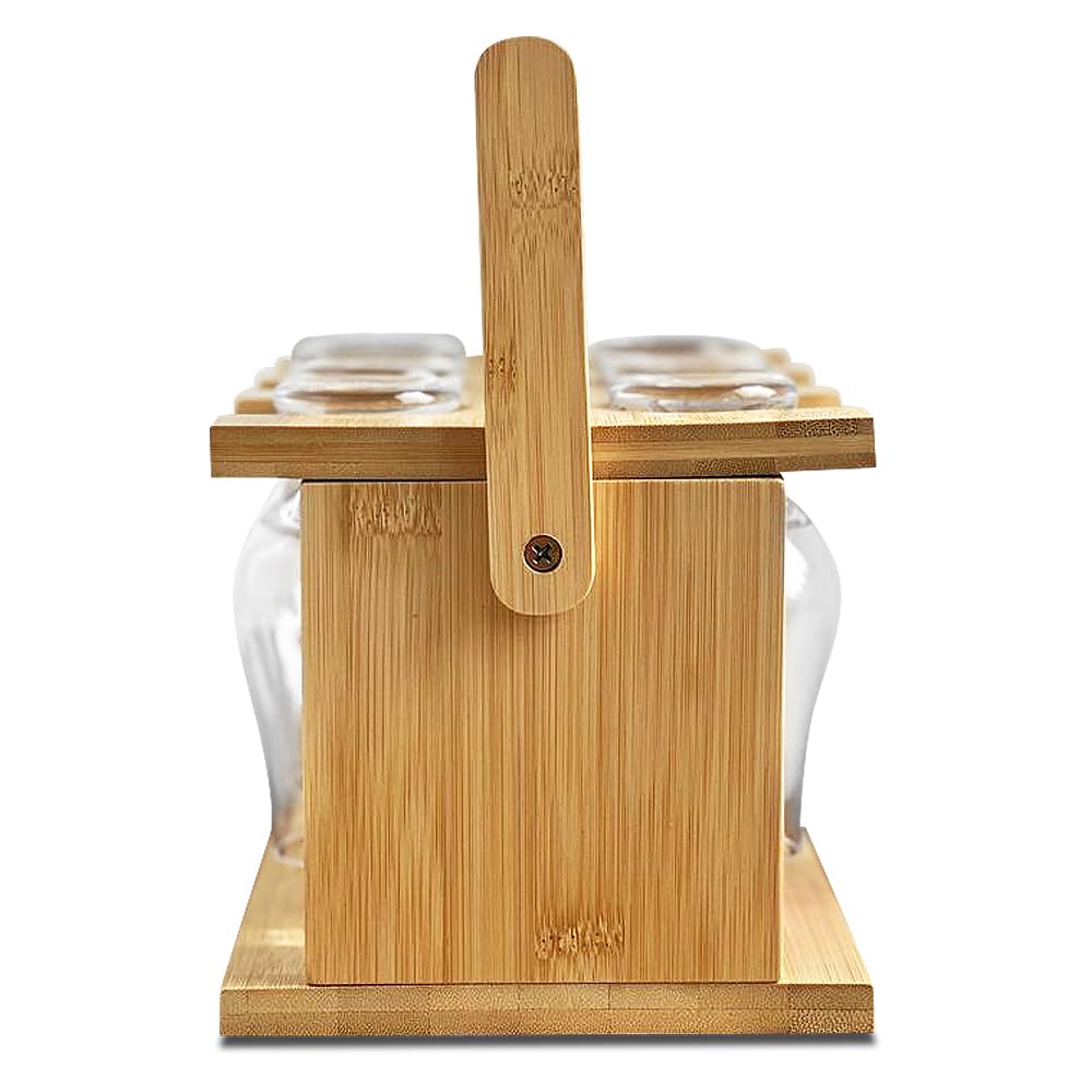 June Sizzle Whiskey Glass Holder Set and Drying Rack Gift - Whisky Glasses Cup Storage or Display Stand - Hardwood Bamboo Caddy Old Fashioned - Complete with 4 Chilling Stones