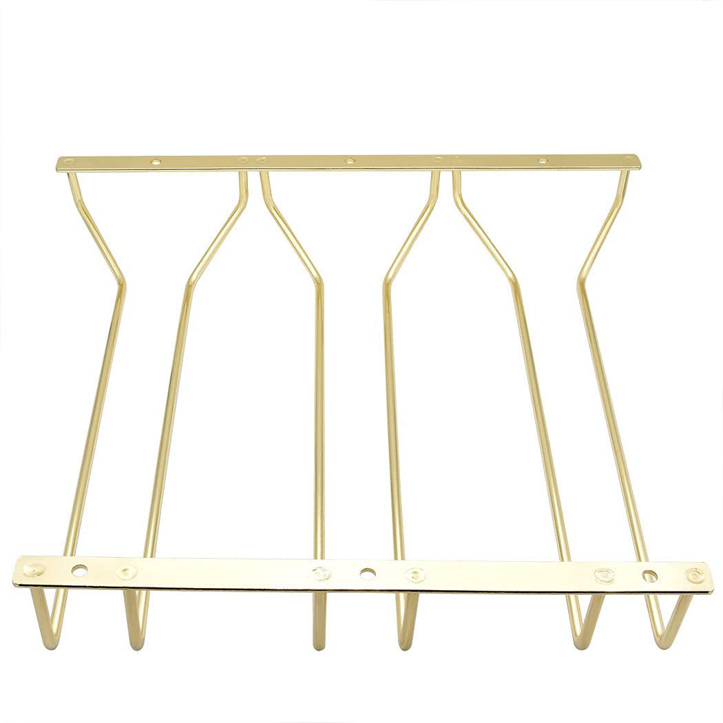 zoohot 30.5cm Wine Glass Rack - Under Cabinet Stemware Wine Glass Holder Glasses Storage Hanger Metal Organizer for Bar Kitchen, Gold Finish (3 Rows, 1 Pack)