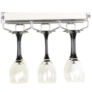 olizee® adjustable stemware rack drill-free easy installation stainless steel wine glass hanger under cabinet, 3 slot