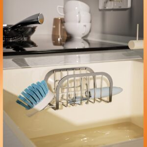 SWTYMIKI Sponge Holder for Kitchen Sink, Movable Sink Sponge Holder with Suction Cups Stainless Steel Sink Caddy Suction Cup for Sponge & Brush, Silver