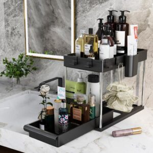 EZORG Under Sink Organizer Set of 2 Black for Storage - Kitchen, Pantry & Toilet with Movable Lower Rack for Easy Access