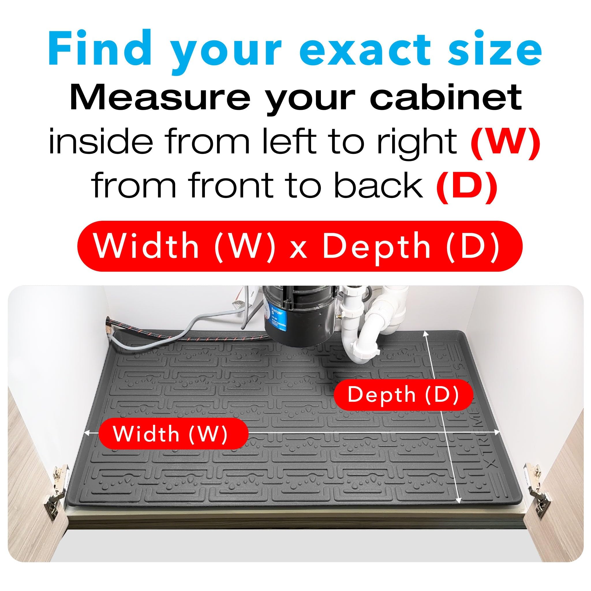 Xtreme Mats - Waterproof Under Sink Mat Shelf Liner Cabinet Liner for Kitchen & Laundry Cabinets (Gray 40" 1/4 x 22 1/4) Kitchen Cabinet Shelf Protector Flexible Under Kitchen Sink Drip Tray Liner