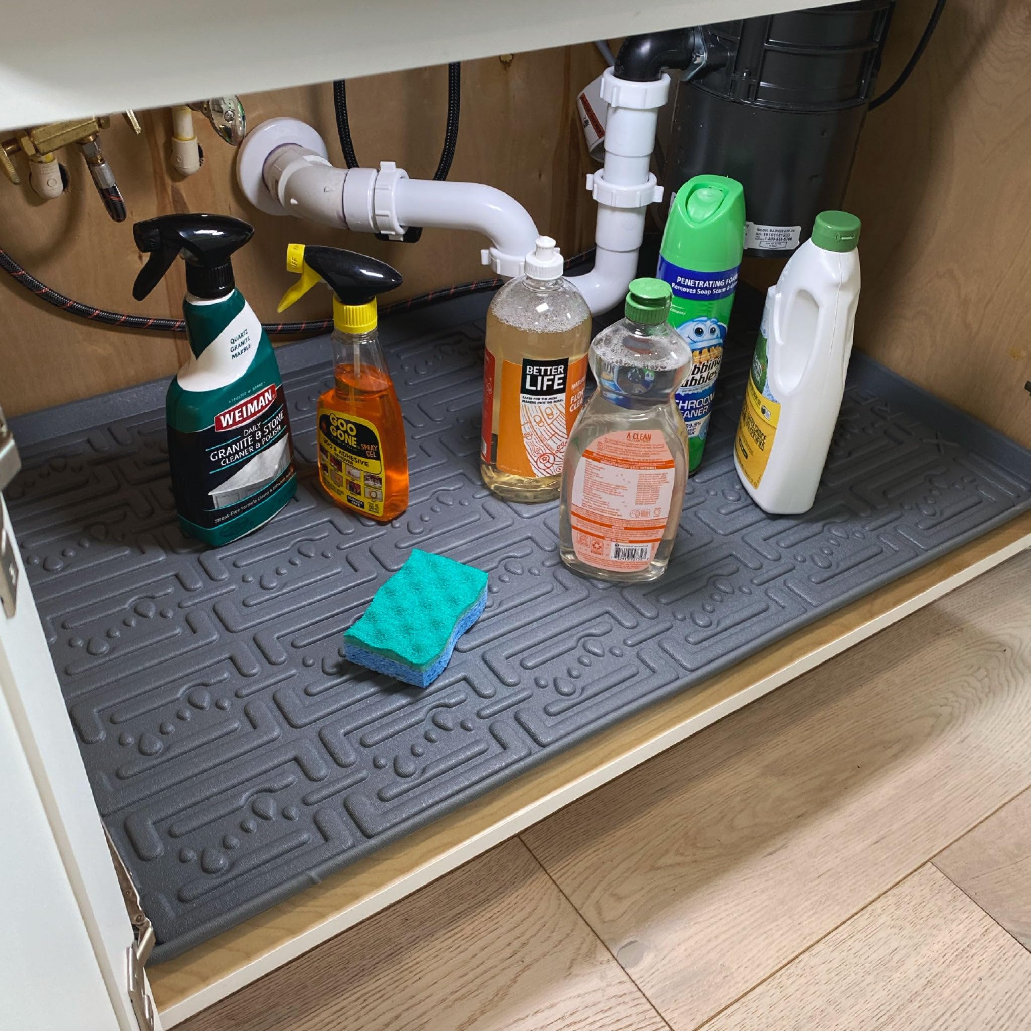 Xtreme Mats - Waterproof Under Sink Mat Shelf Liner Cabinet Liner for Kitchen & Laundry Cabinets (Gray 40" 1/4 x 22 1/4) Kitchen Cabinet Shelf Protector Flexible Under Kitchen Sink Drip Tray Liner