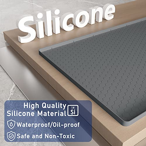 Under Sink Mat, FINKKIE 34”x22”Under the Sink Mat Waterproof, Under Sink Liner with Drain Hole, Silicone Undersink Mat for Kitchen Bathroom, Under Sink Drip Tray Grey.