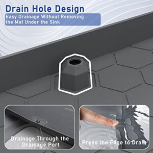 Under Sink Mat, FINKKIE 34”x22”Under the Sink Mat Waterproof, Under Sink Liner with Drain Hole, Silicone Undersink Mat for Kitchen Bathroom, Under Sink Drip Tray Grey.