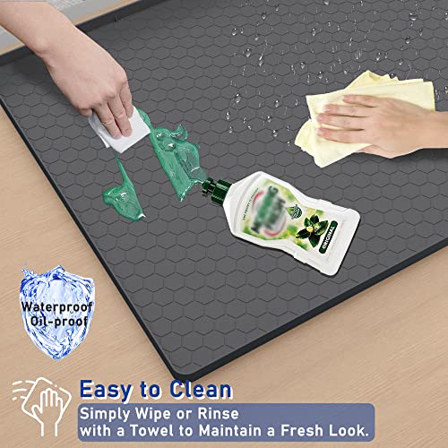 Under Sink Mat, FINKKIE 34”x22”Under the Sink Mat Waterproof, Under Sink Liner with Drain Hole, Silicone Undersink Mat for Kitchen Bathroom, Under Sink Drip Tray Grey.