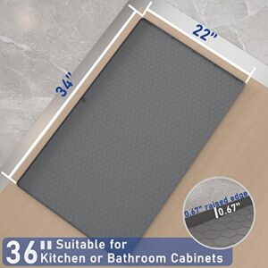 Under Sink Mat, FINKKIE 34”x22”Under the Sink Mat Waterproof, Under Sink Liner with Drain Hole, Silicone Undersink Mat for Kitchen Bathroom, Under Sink Drip Tray Grey.