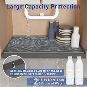 Under Sink Mat, FINKKIE 34”x22”Under the Sink Mat Waterproof, Under Sink Liner with Drain Hole, Silicone Undersink Mat for Kitchen Bathroom, Under Sink Drip Tray Grey.