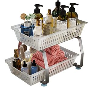 junyuan under sink organizers and storage, bathroom countertop organizer with dividers,double pull out cabinet organizer stainless steel