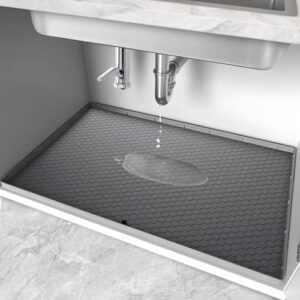 under sink mats for kitchen waterproof - under sink mat 28" x 22", undersink mats for bottom of kitchen sink, under the sink mat with drain hole, cabinet protector, under sink tray for drips, leaks