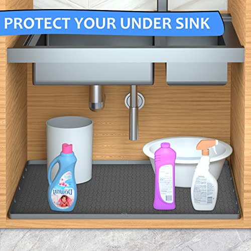 Under Sink Mats for Kitchen Waterproof - Under Sink Mat 28" x 22", Undersink Mats for Bottom of Kitchen Sink, Under the Sink Mat with Drain Hole, Cabinet Protector, Under Sink Tray for Drips, Leaks