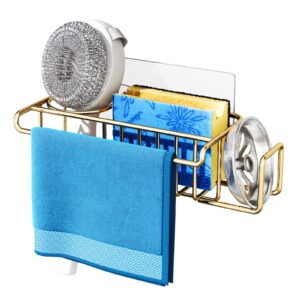 hapirm sponge holder for kitchen sink, no drill sink caddy kitchen sink organizer, rustproof sink sponge holder- gold(8.46 * 3.54 * 2.36in)