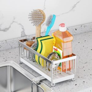 DMJWAN Kitchen Sink Caddy Sponge Holder Sink Caddy Organizer, 304 Stainless Steel Holder for Sink,Countertop with Removable Drain Tray with Diversion Drainage