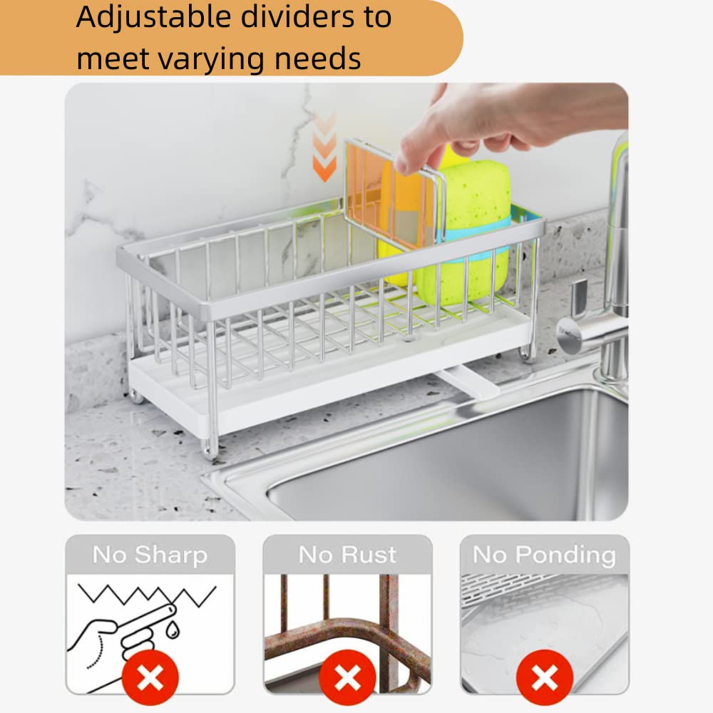 DMJWAN Kitchen Sink Caddy Sponge Holder Sink Caddy Organizer, 304 Stainless Steel Holder for Sink,Countertop with Removable Drain Tray with Diversion Drainage