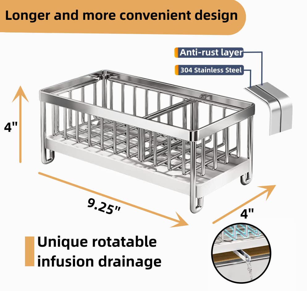 DMJWAN Kitchen Sink Caddy Sponge Holder Sink Caddy Organizer, 304 Stainless Steel Holder for Sink,Countertop with Removable Drain Tray with Diversion Drainage