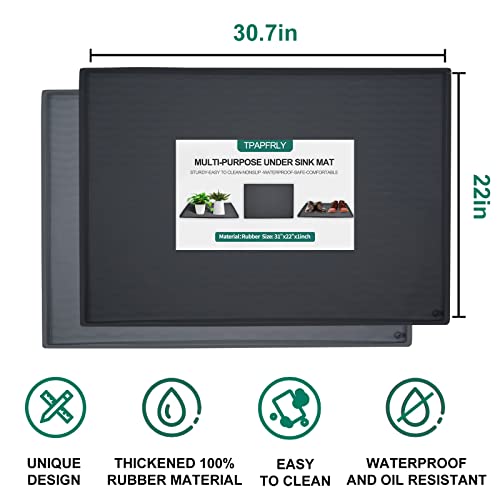 TPAPFRLY Under Sink Mat, 31'' x 22'' Thick and Firm Silicone Under Sink Liner Drip Tray with Drain Hole, Kitchen Bathroom Cabinet Mat and Protector for Drips Leaks Spills Tray