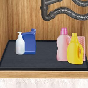 TPAPFRLY Under Sink Mat, 31'' x 22'' Thick and Firm Silicone Under Sink Liner Drip Tray with Drain Hole, Kitchen Bathroom Cabinet Mat and Protector for Drips Leaks Spills Tray