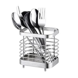 anhorts kitchen utensil holder, stainless steel sink utensil holder countertop, kitchen utensil drying caddy, cutlery drainer for kitchen utensil, rust-proof cutlery utensil organizer (silver)