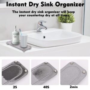 Cheungren Instant Dry Sink Organizer, Bathroom Sink Caddy, Fast Drying Stone Sink Organizer Tray Kitchen Sink Dish Sponge Soap Dispenser Holder Stainless Steel Feet with Rubber Bottom - Grey