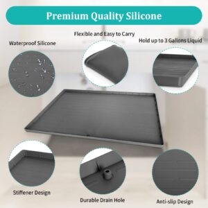 34" x 22" Under Sink Mat, Silicone Under The Sink Mat for Kitchen Waterproof, Under Sink Drip Tray with Drain Hole for Cabinet Protector, Hold Up to 3 Gallons Liquid