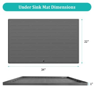 34" x 22" Under Sink Mat, Silicone Under The Sink Mat for Kitchen Waterproof, Under Sink Drip Tray with Drain Hole for Cabinet Protector, Hold Up to 3 Gallons Liquid