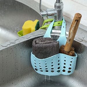 2 Package Kitchen Sink Hanging Sponge Holder, Adjustable-Faucet Holder Faucet Sponge basket, Silicone Soap Holder Hanging Ajustable Strap Faucet Caddy with Drain Holes for Drying (Green and Blue)